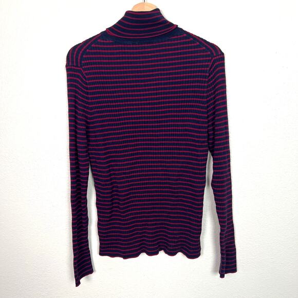 Talbots Women's Size XL Navy and Red Striped Ribbed Knit Long Sleeve Turtleneck - Picture 6 of 6